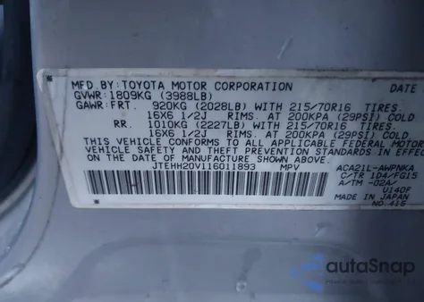 2001 Toyota Rav4 Base (A4) from USA, damaged, VIN JTEHH20V116011893